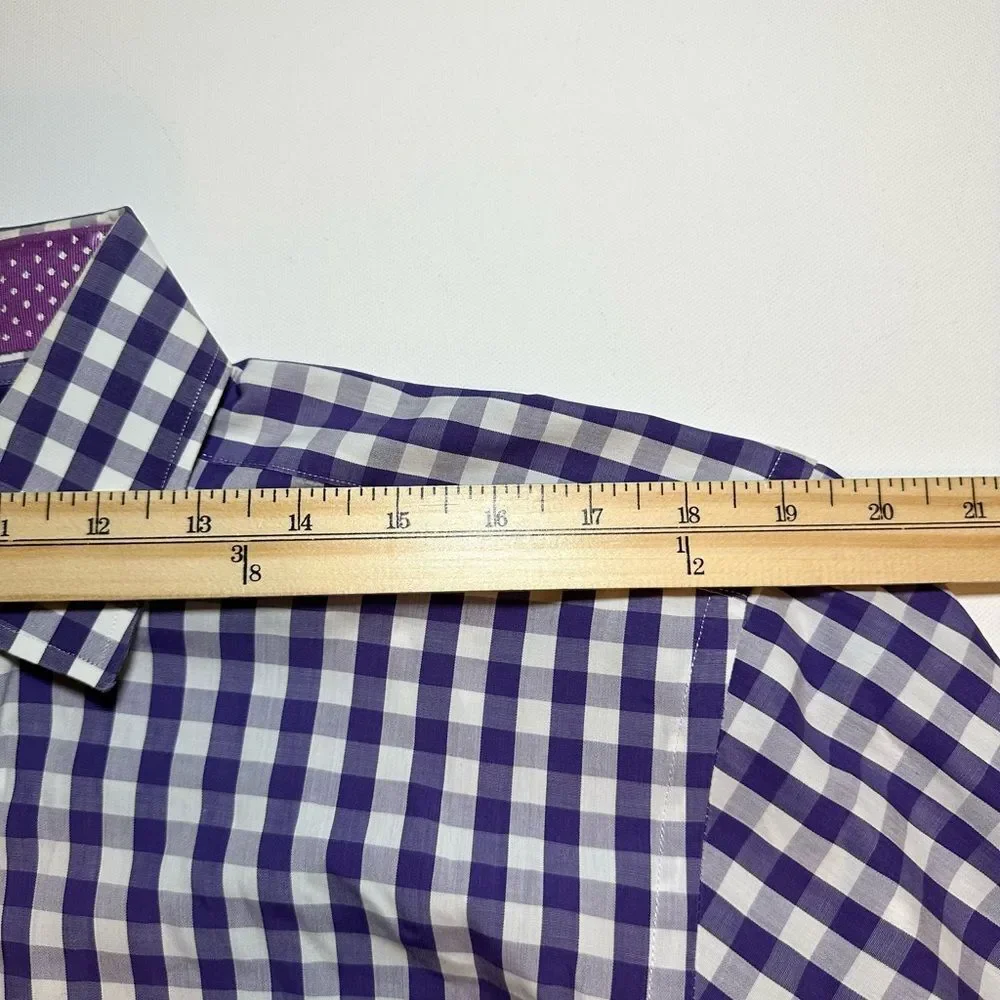 J. McLaughlin Purple White Gingham Plaid Button-Down Long Sleeve Shirt Men's MED